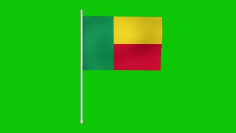 Animated benin flag waving on a flagpole against a bright green screen Stock Footage 317543306