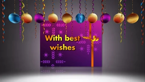 Animated best wishes e greeting card having illuminated bauble, lamps, tinsels Stock Footage 78048849