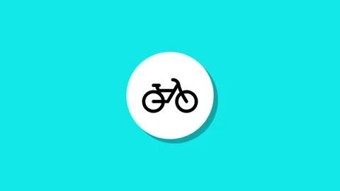 Animated bicycle icon appears and disappears on vibrant turquoise backgroun.. Stock Footage 327762436