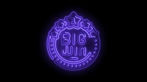 Animated big win neon sign with glowing stars and circle borders overlay Stock Footage 345973423
