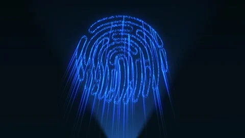 Animated biometric security background with glowing neon fingerprint. Stock Footage 308113762