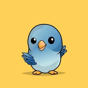 Animated bird vector logo in blue on a yellow background Stock Illustration
