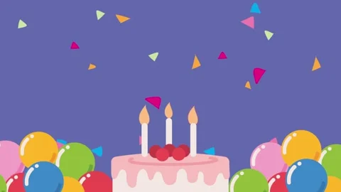 Animated birthday background with falling colorful confetti over a deliciou.. Vídeo Stock 339072444