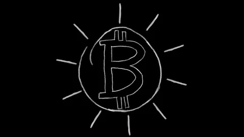 Animated bitcoin symbol, chalk stroke on a black background, ideal for Video stock 102444615
