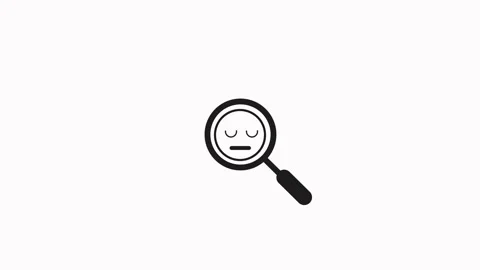 Animated black and white magnifying glass with sad face, search icon convey.. Stock Footage 332664255