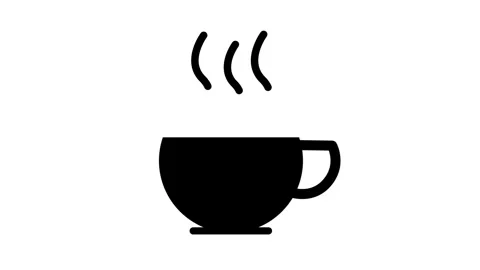 Animated black coffee cup icon with hot steam rising.  Stock Footage 314977779