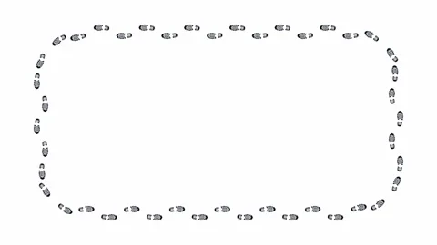 Animated black footprints forming a rectangular path on plain background. 4K Video stock 346213251