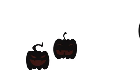 Animated black jack-o'-lantern pumpkins falling on white 動画素材 340907391