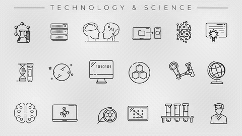 Animated black line icons on Technology and Science. Stock Footage 212947151