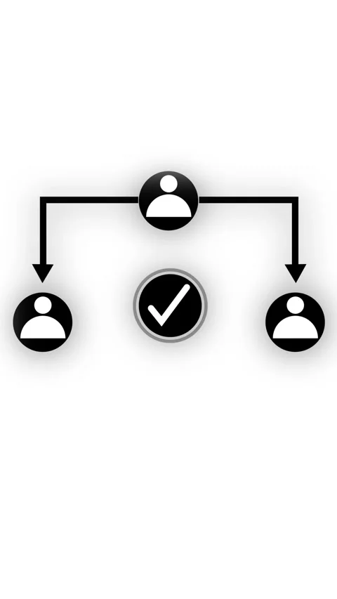 Animated Black Organizational Chart with User Icons and Checkmark on White .. Video stock 344858424