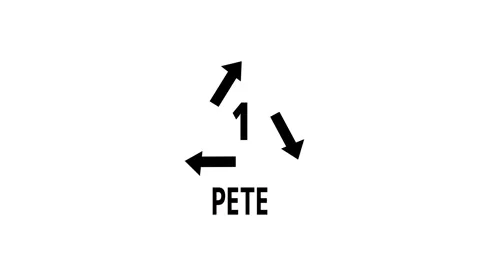 Animated black polyethylene terephthalate (PETE 1) plastic recycling code icon  스톡 동영상 343694872