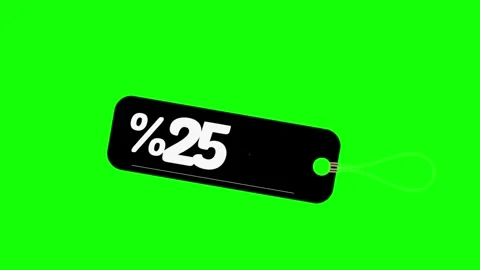 Animated black tag with 25 off text and product silhouettes on green screen Vídeo Stock 344416353