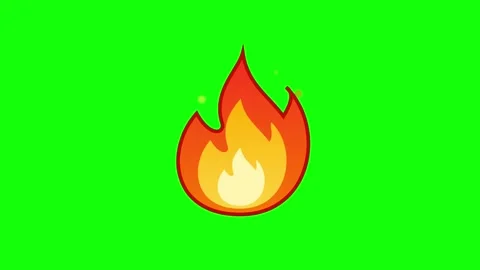 Animated blazing fire flame glowing on green background a cartoon style blaze Stock Footage 347996502