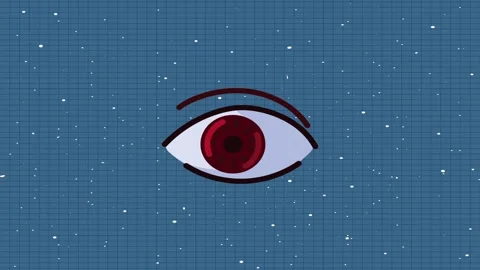 Animated blinking eye illustration with dark red iris on blue grid backgrou.. Stock Footage 338315100