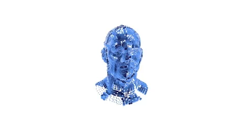Animated block particles forming human head, illustrating Artificial Intelligenc Stock Footage 326623588