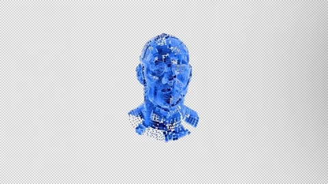 Animated block particles forming human head, illustrating Artificial Intelligenc Stock Footage 330537332