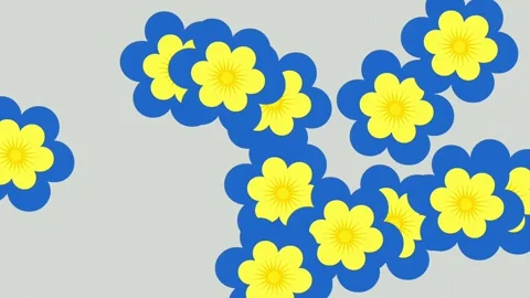 Animated blue and yellow flowers falling on a light gray background Stock Footage 339636699