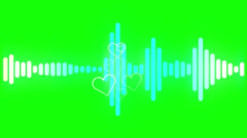 Animated blue audio frequency waveform with floating hearts against a bright Stock-Footage 346040044