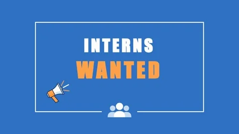 Animated blue background with interns wanted recruitment message. 4K 스톡 동영상 344846725