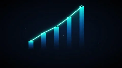 Animated blue bar chart rising with glowing trend line for financial growth.. Stock Footage 337553689