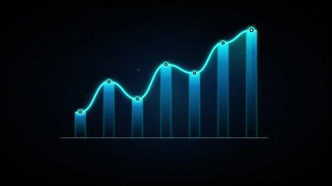 Animated blue bar chart with rising trend line for financial data analysis .. Stock Footage 337553781