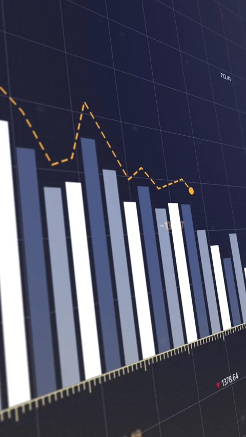 Animated blue bar graph, declining trend line, stock market, cryptocurrency Stock-Footage 302671898