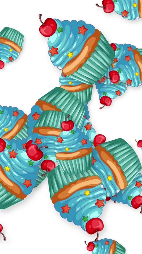 Animated Blue Cupcakes Bursting and Floating on White Background Stock Footage 344518949