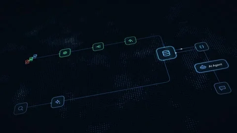 Animated blue digital matrix with flowing lines representing RAG document ingest Stock Footage 339301869