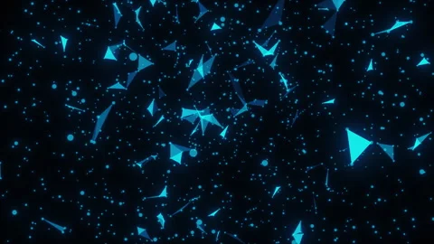 Animated blue dots and triangles rotating in 3D space seamlessly Stock Footage 320265627