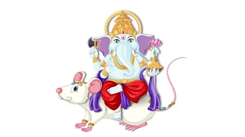 Animated Blue Elephant Deity Riding a White Mouse on White Background Stock Footage 340306484