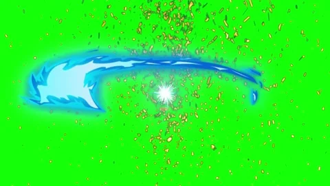 Animated blue energy blade slashes against green screen background for motion Vidéo 345134765