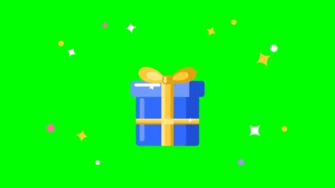 Animated Blue Gift Box Opening with Sparkles on Green Screen Stock Footage 348191599