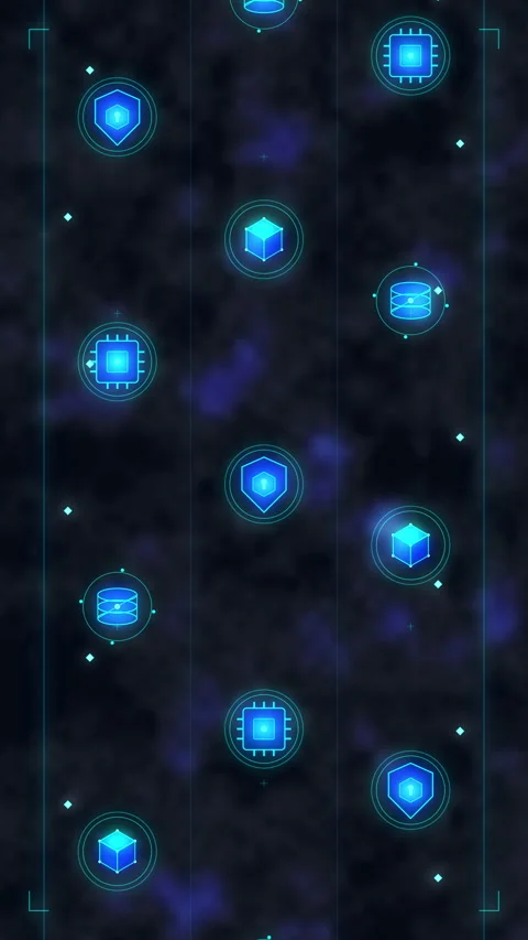 Animated blue glowing pixel particles, digital data flow, cybersecurity net.. Stock Footage 348325007