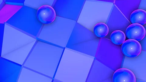 Animated blue low poly plane with blue balls. Abstract three-dimensional backgro Stock Footage 124995871