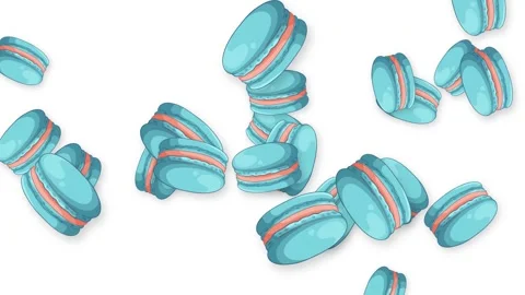 Animated Blue Macarons Falling and Bouncing on White Background Stock Footage 345300844