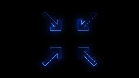 Animated blue neon arrows pointing outward in a dark background Stock Footage 345693564