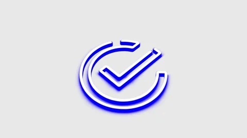 Animated blue neon check mark symbol reveals itself on white background for.. Stock Footage 341228708