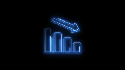 Animated blue neon graph icon with downward arrow on black background Stock Footage 322968772