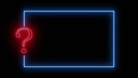 Animated blue neon rectangle frame with red question mark appears on black .. Vídeo Stock 335023139