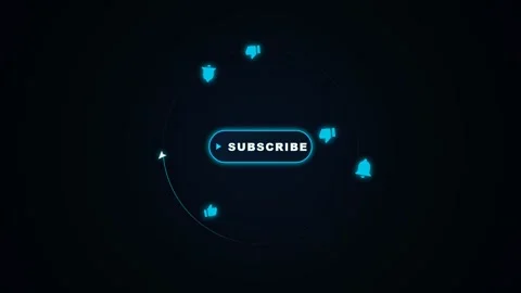 Animated Blue Neon Subscribe Button with Floating Like and Notification Icons Stock Footage 344773625