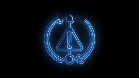 Animated blue neon warning symbol with circular arrows indicating process flow Stock Footage 333964053