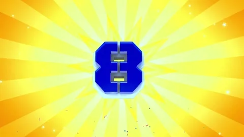 Animated blue number eight countdown motion graphic against radiant yellow Stock Footage 344239625