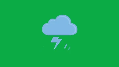 Animated blue rain cloud with yellow lightning bolt on green screen background Stock Footage 331301352