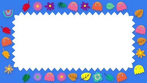 Animated Blue Sky Border with Colorful Floral Stickers and Zigzag Frame Stock Footage 345208959
