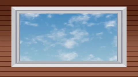 Animated Blue Sky with Drifting White Clouds Seen Through a Window Stock Footage 345301046