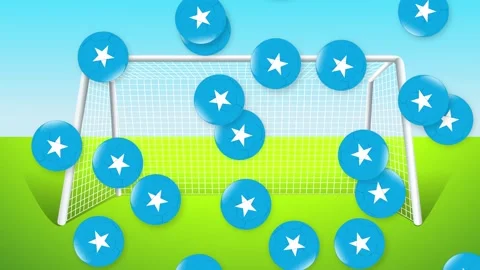 Animated Blue Star Spheres Falling Over a Soccer Goal Post Stock Footage 340969164