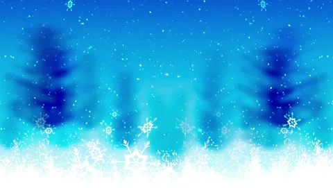 Animated blue winter snow landscape with falling snowflakes and trees Stock Footage 345503400