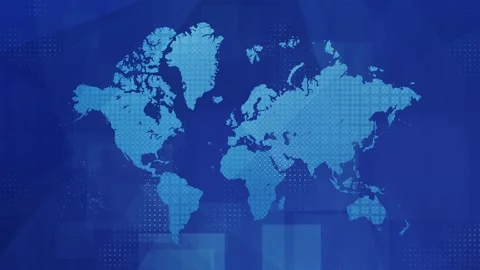 Animated blue world map with dotted halftone pattern and digital grid elements Stock Footage 318284410