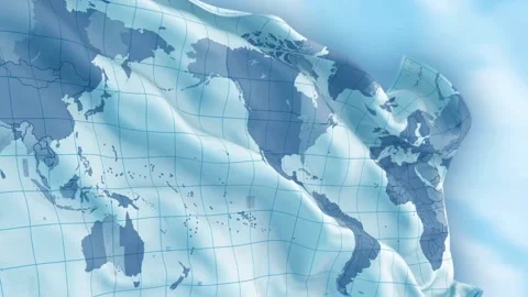 Animated blue world map waving in the wind Stock Footage 238966998