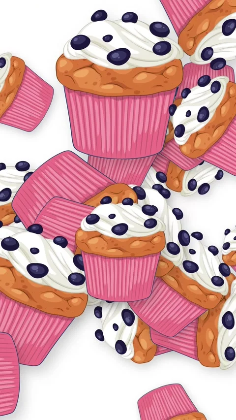Animated Blueberry Muffins Falling and Bouncing on White Background 動画素材 344931350